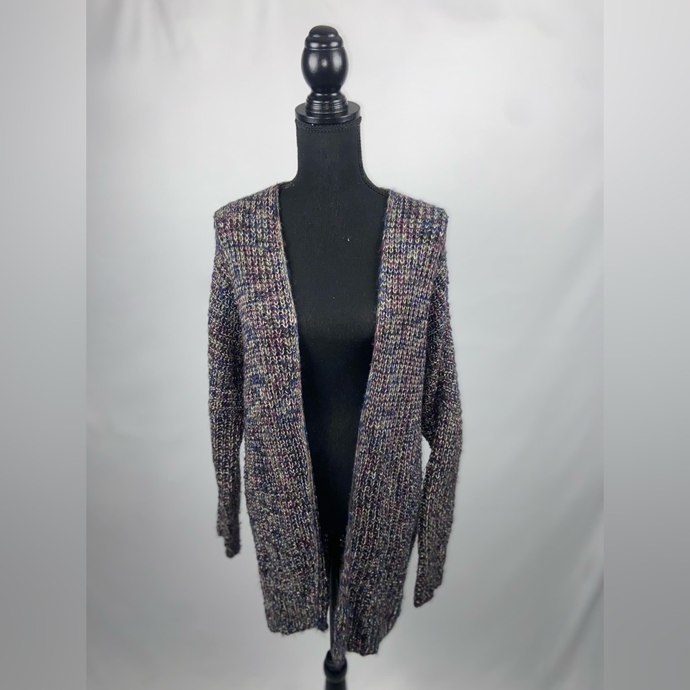 Open Cardigan Sweater Lane Bryant 14/16 Purple Green Blue GoldMetallic Oversized